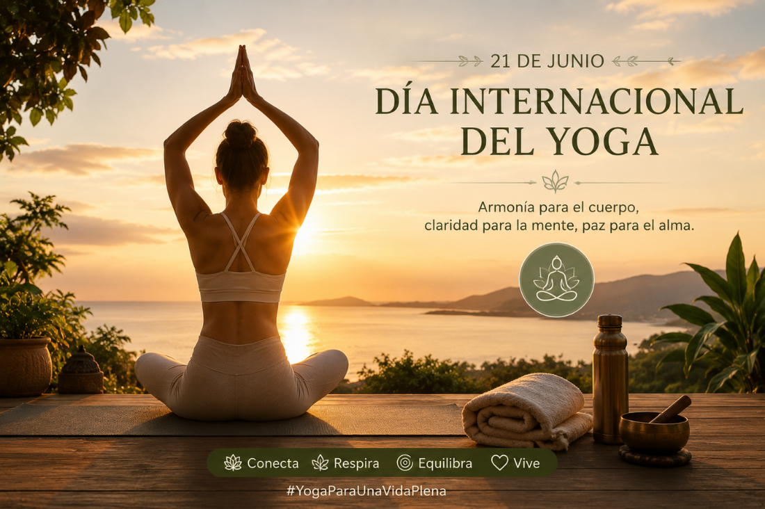 Persona realizando Yoga en el amanecer 21 de Junio Dia internacioanl del Yoga