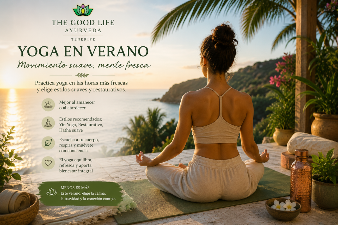 Yoga suave en verano al amanecer para equilibrar cuerpo y mente.