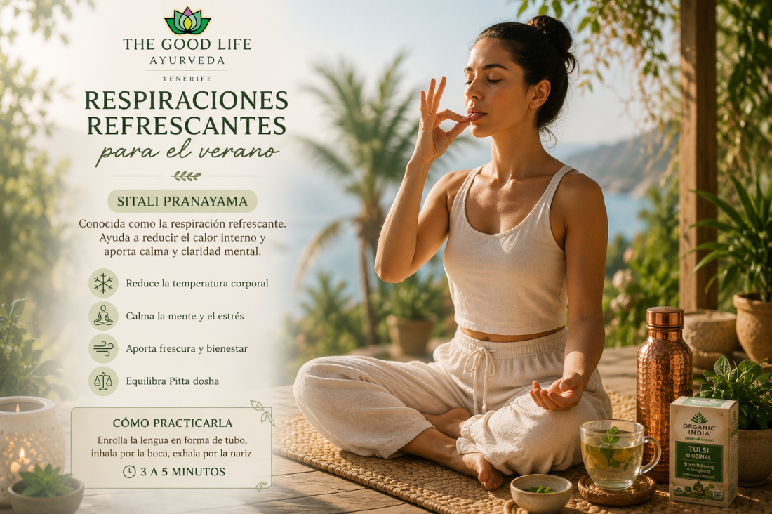 Sitali Pranayama o respiración refrescante para reducir el calor corporal.