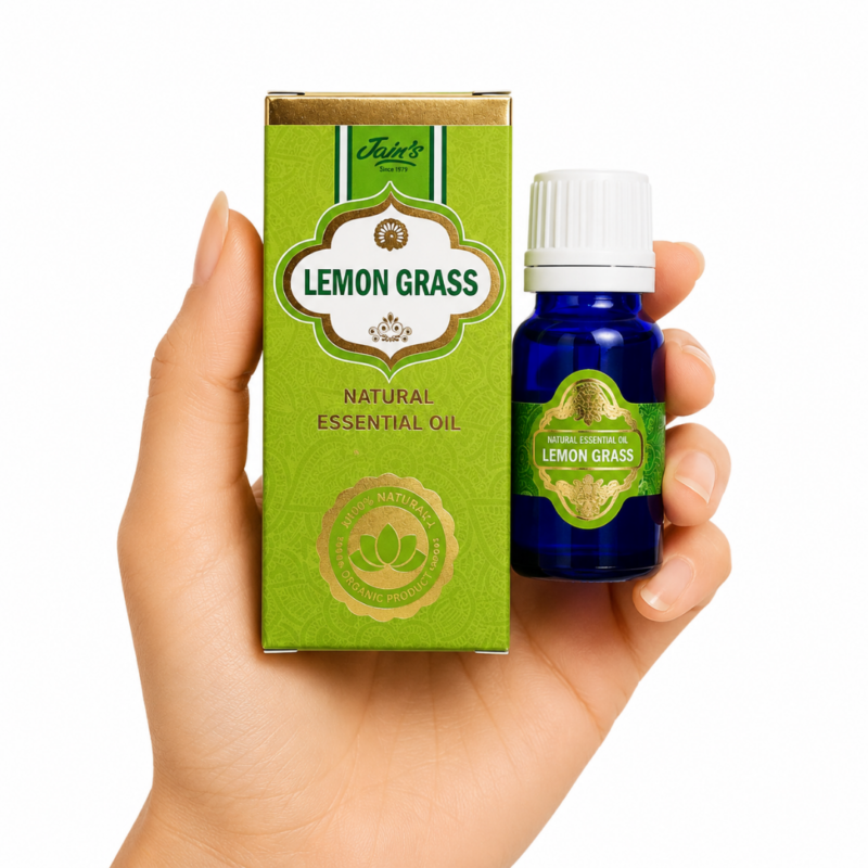 Compra Aceite Esencial de Lemongrass Jain's 100% natural. Ideal para aromaterapia, difusores, masajes y cosmética natural. Aroma cítrico, fresco y revitalizante. Disponible en The Good Life Ayurveda.