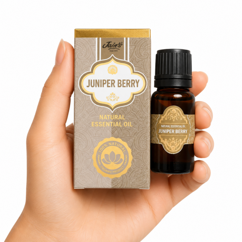 Aceite Esencial de Juniper Berry (Enebro) 100% natural Jain's. Ideal para aromaterapia, difusores, masajes y crear ambientes relajantes y purificados.