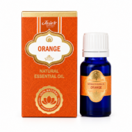 * Aceite Esencial de Naranja Jains 100% natural con frasco de cristal azul y caja original sobre fondo blanco.