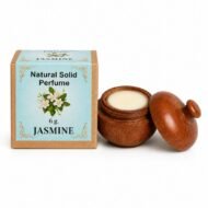 Perfume Sólido Jasmine de Jains de 6 g con envase de madera reutilizable y caja original sobre fondo blanco.