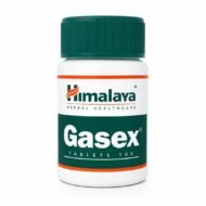 Gasex de Himalaya 100 comprimidos, complemento alimenticio ayurvédico para apoyo digestivo sobre fondo blanco