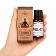 Mano sosteniendo las Gotas Mágicas Wellness de Jains con caja original sobre fondo blanco.