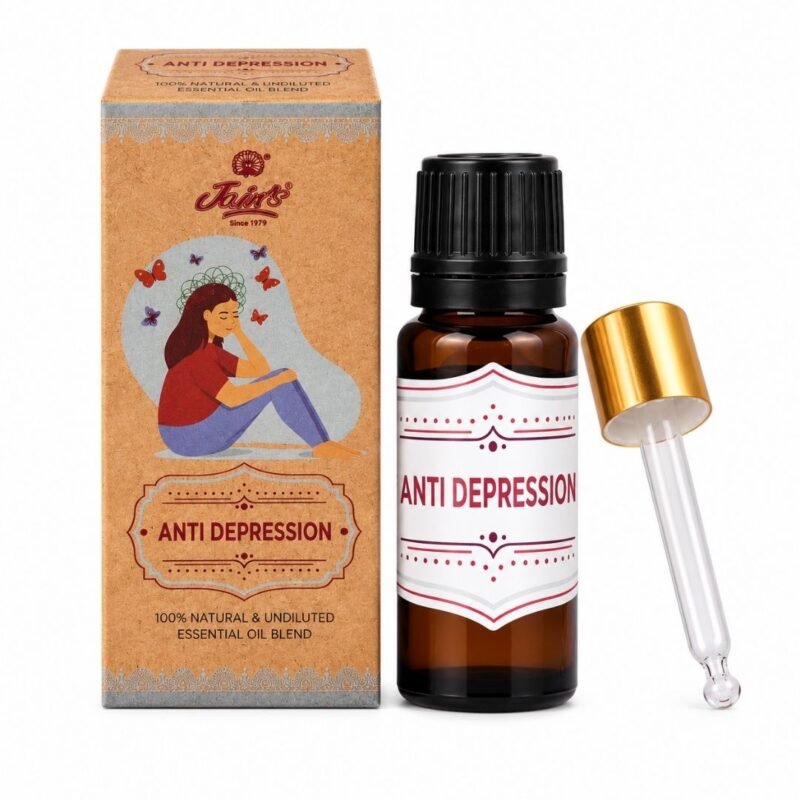 Gotas Mágicas Anti Depression de Jains con caja original y gotero sobre fondo blanco.