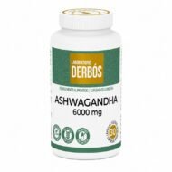 Ashwagandha 6000 mg de Laboratorio Derbós en 30 cápsulas vegetales sobre fondo blanco
