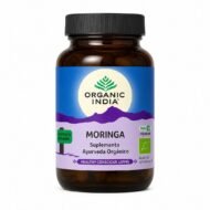 Moringa de Organic India 90 cápsulas, suplemento de Moringa orgánica sobre fondo blanco